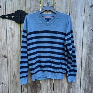 Tommy Hilfiger Navy Blue Stripe V Neck Sweater size Large